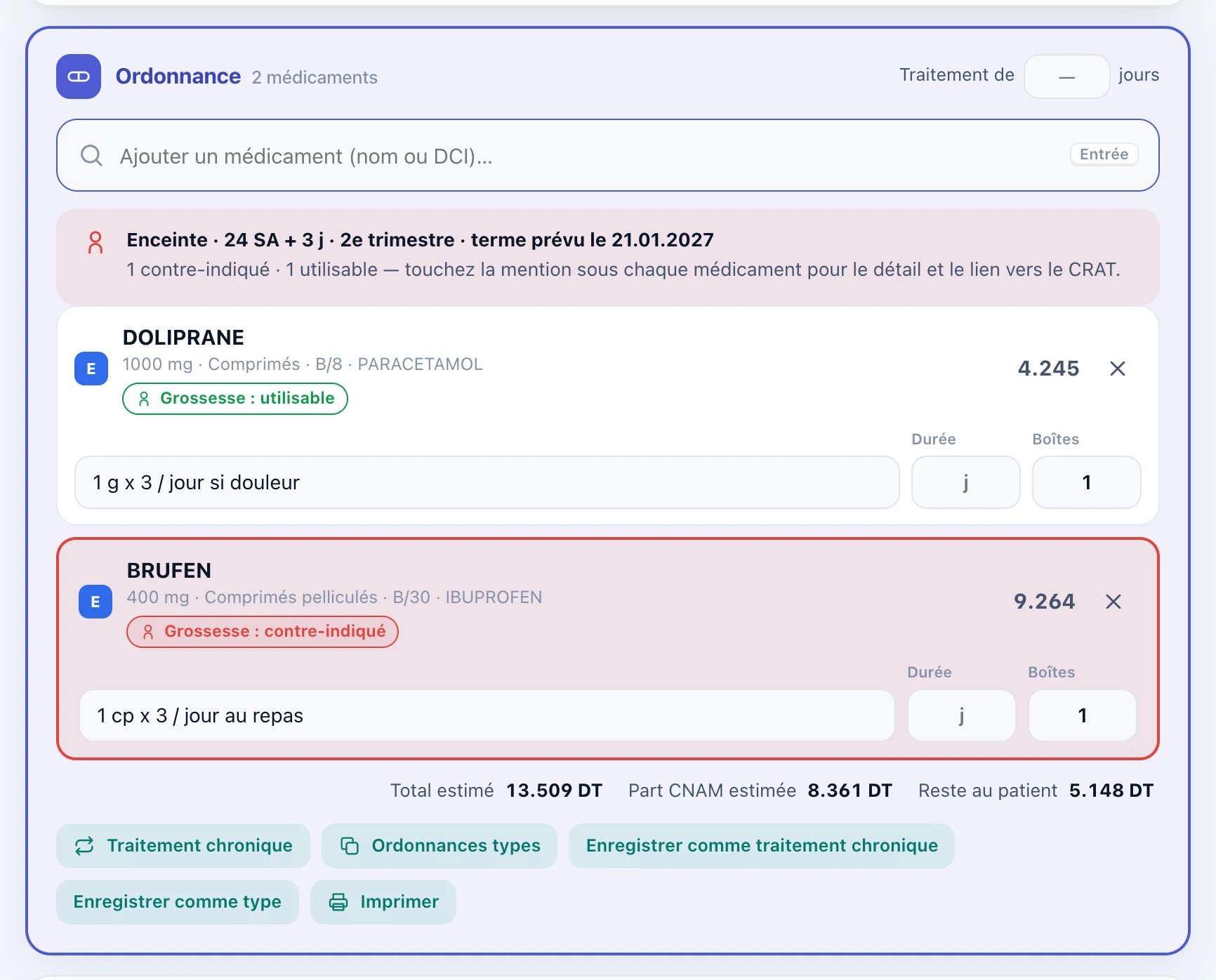 Ordonnance vérifiée pour la grossesse